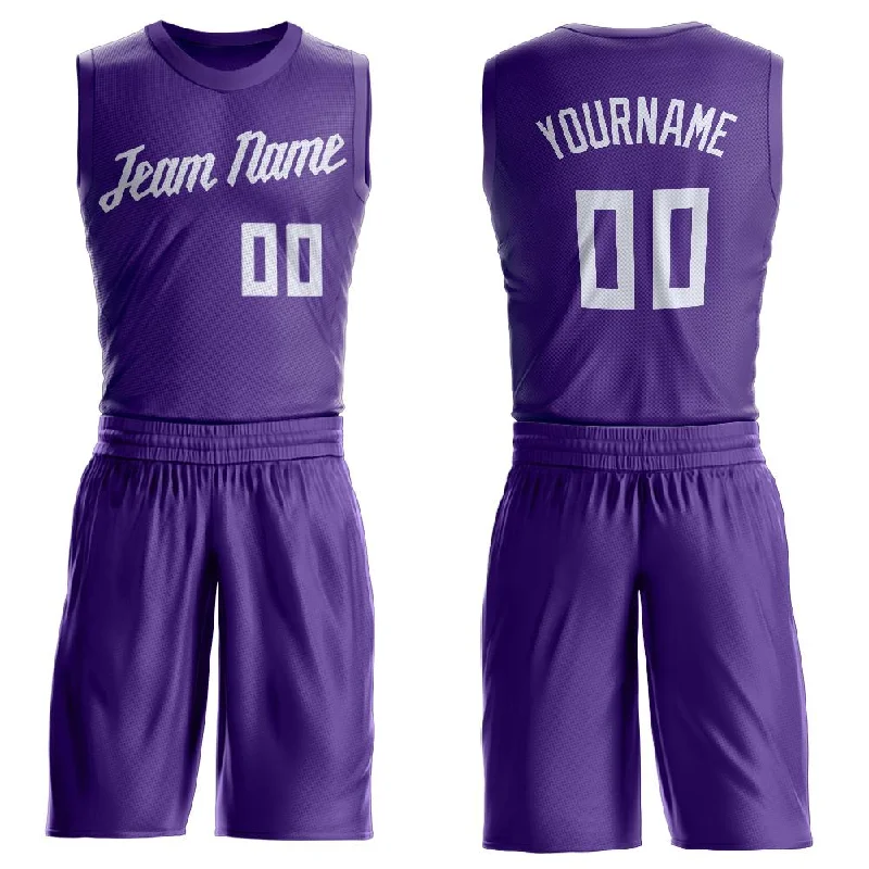 Basketball Jersey For Adults-Custom Purple White Round Neck Suit Basketball Jersey