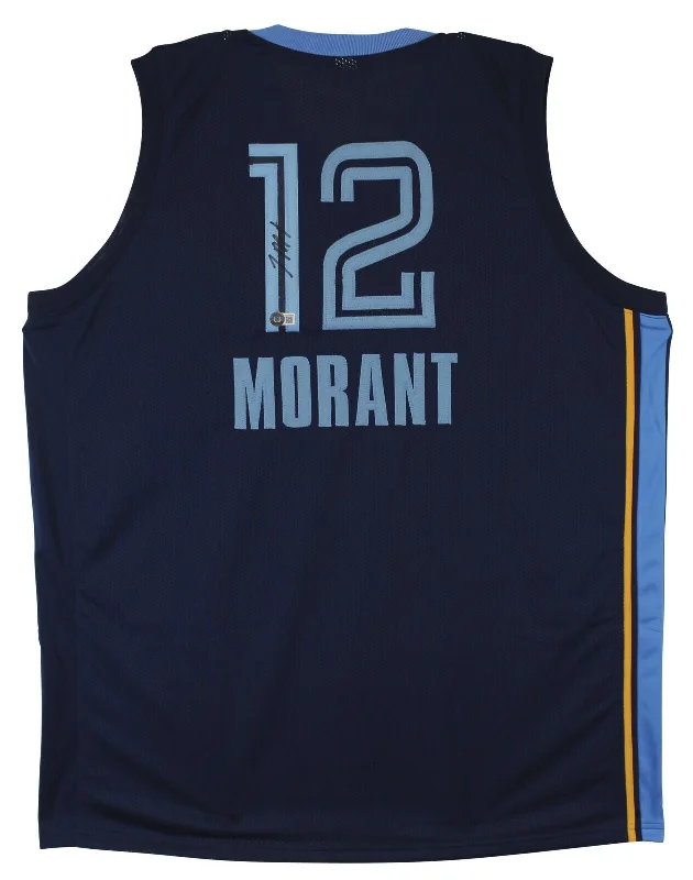 Basketball Jersey For 80s Style-Ja Morant Authentic Signed Navy Pro Style Jersey w/ Blue Numbers Autographed BAS