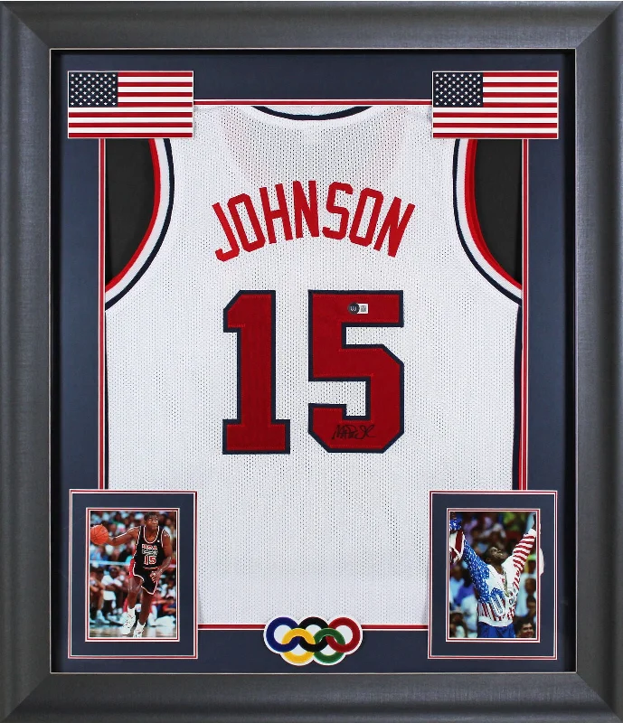 Basketball Jersey For Cold Seasons-Magic Johnson Authentic Signed White Pro Style Framed Jersey BAS Witnessed