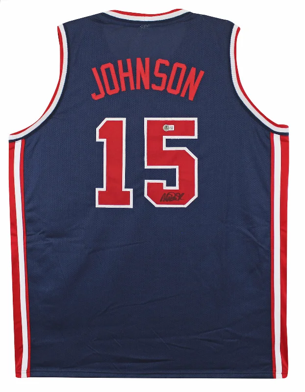 Basketball Jersey For Rough Play-Magic Johnson Team USA Authentic Signed Navy Pro Style Jersey BAS Witnessed