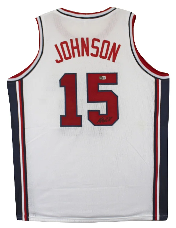 Basketball Jersey With Authentic Tags-Magic Johnson Team USA Authentic Signed White Pro Style Jersey BAS Witnessed