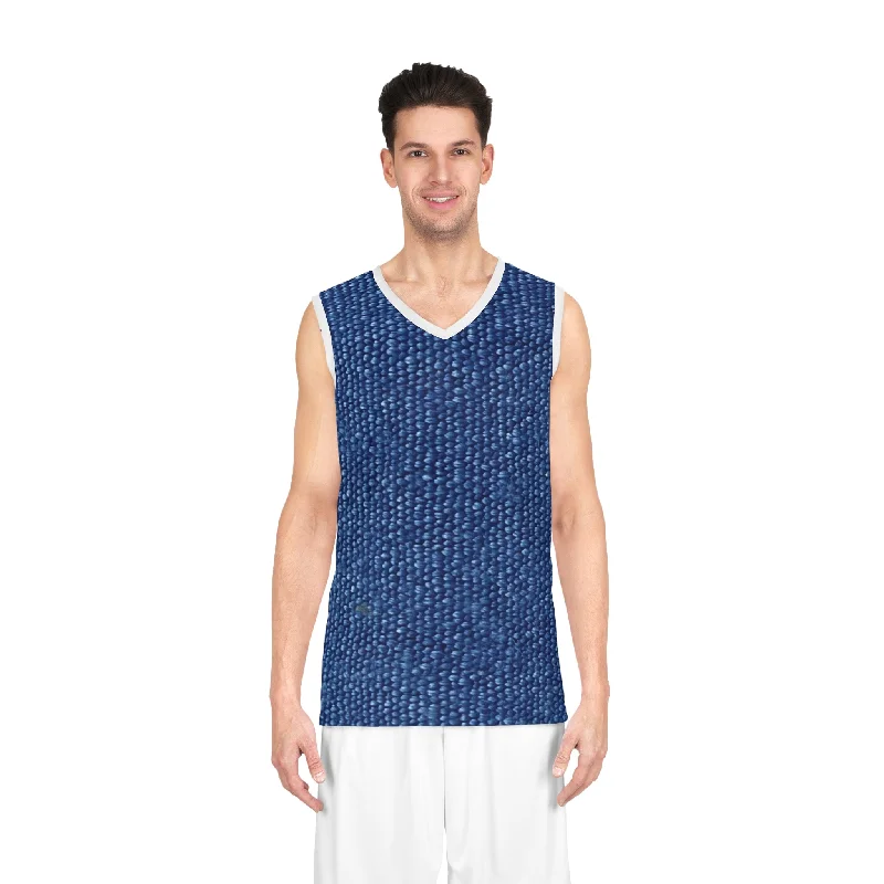 Basketball Jersey With Matching Shorts-Marine Blue Carpet Outdoor Bass Boat Style Denim Design - Basketball Jersey (AOP)