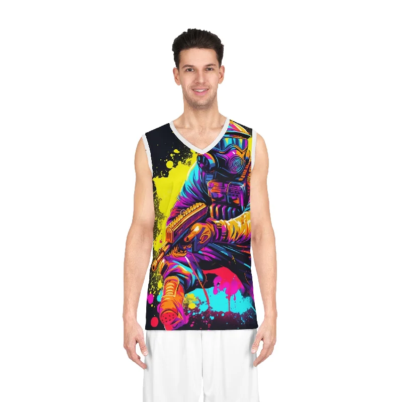 Basketball Jersey With Stain Resistance-Paintball Action Sport: Player in Battle, Paint Splatter - Basketball Jersey (AOP)