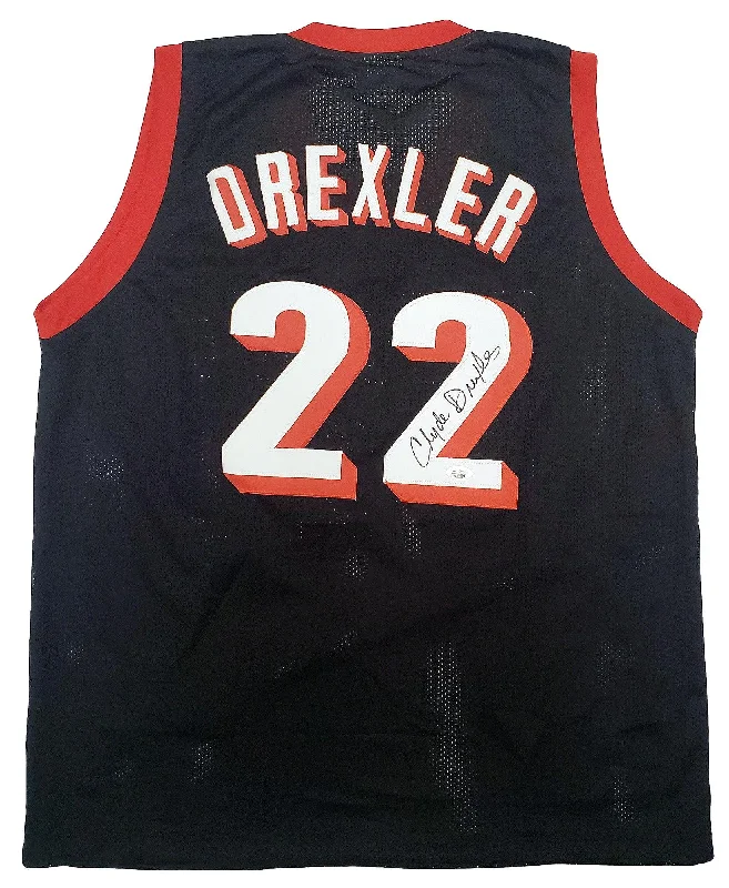 Basketball Jersey For Cyber Monday-Portland Trail Blazers Clyde Drexler Autographed Black Jersey JSA Stock #197006