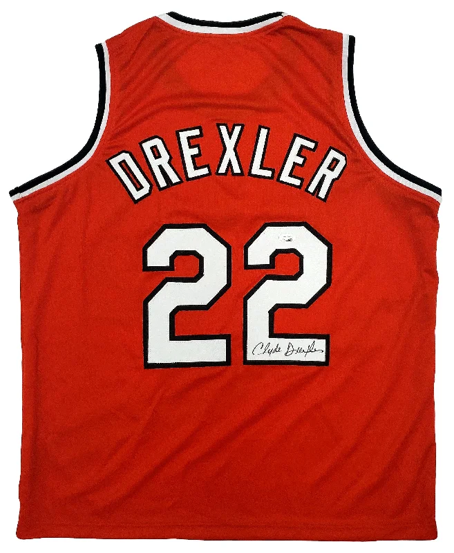 Basketball Jersey For Performance Wear-Portland Trail Blazers Clyde Drexler Autographed Red Jersey JSA Stock #197000