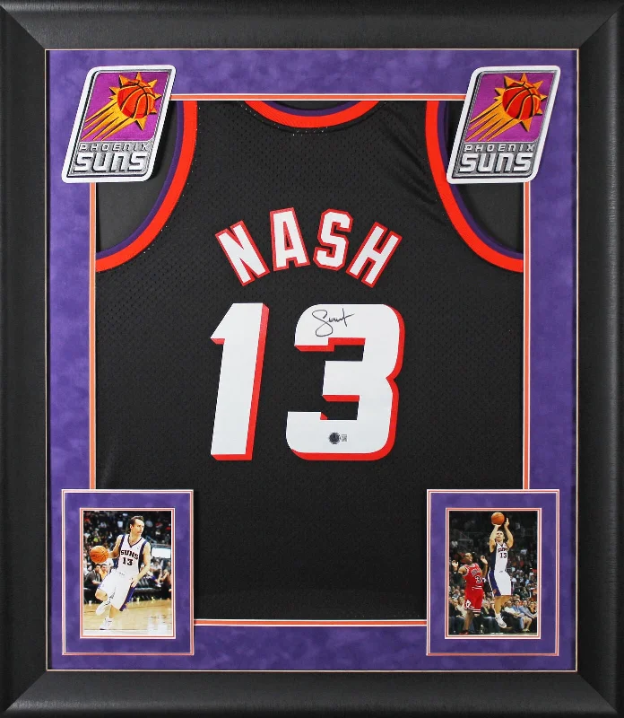 Basketball Jersey For Game Day-Suns Steve Nash Signed Black M&N 1996-97 HWC Swingman Framed Jersey BAS Witness