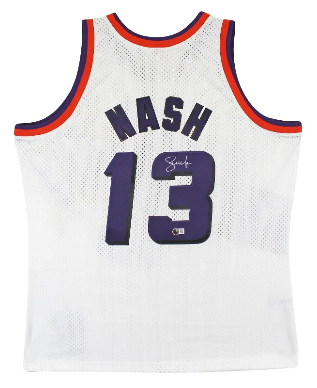 Basketball Jersey For Women-Suns Steve Nash Signed White M&N 1996-97 HWC Swingman Jersey BAS Witnessed