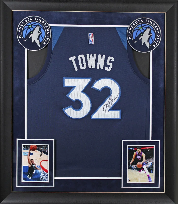 Basketball Jersey With Odor Control-Timberwolves Karl-Anthony Towns Signed Navy Blue Nike Framed Jersey JSA #AR73439