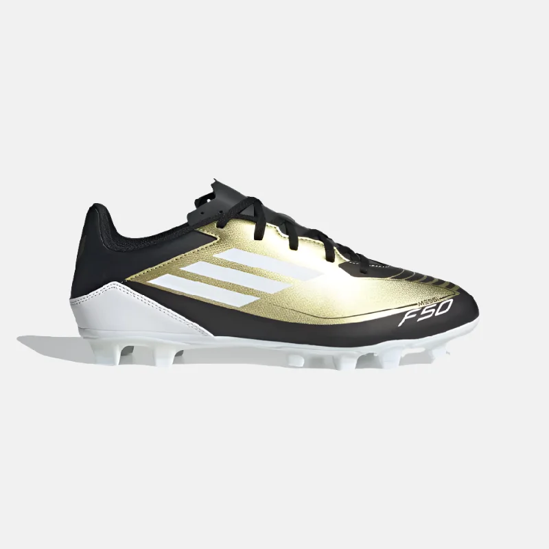 Football Jersey For Rainy Days-Adidas F50 Club Messi Flexible Unisex Football Ground Shoes -Gold Metallic/Cloud White/Core Black