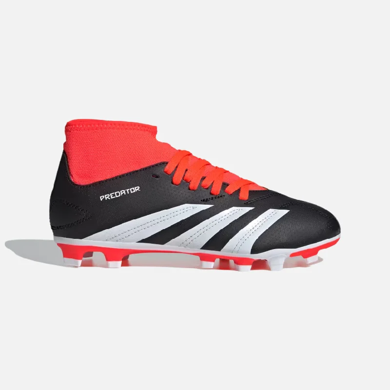 Football Jersey With Warranty-Adidas Predator Club Sock Flexible Groung Kids Unisex Football Shoes (4-16Year) -Core Black/Cloud White/Solar Red