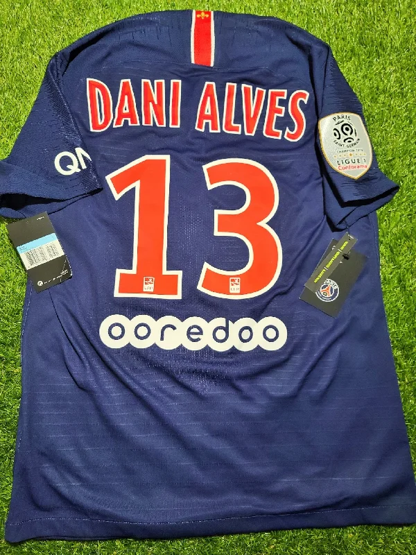 Football Jersey With Weatherproof Fabric-Alves PSG Paris Saint Germain PLAYER ISSUE Vaporknit 2018 2019 Jersey Shirt Maillot BNWT M  SKU# 894419-411