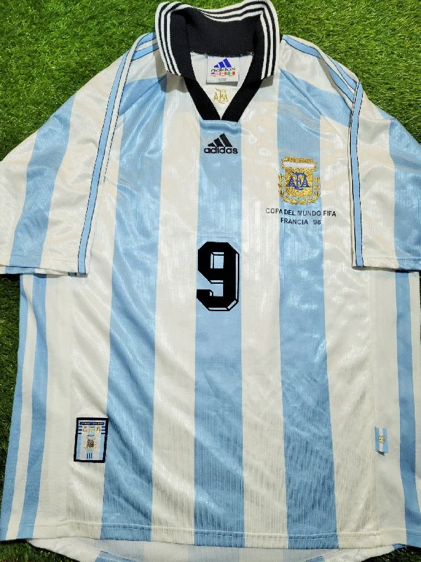 Football Jersey For Hopeful Seasons-Batistuta Argentina 1998 WORLD CUP Home Adidas Jersey Shirt Camiseta L