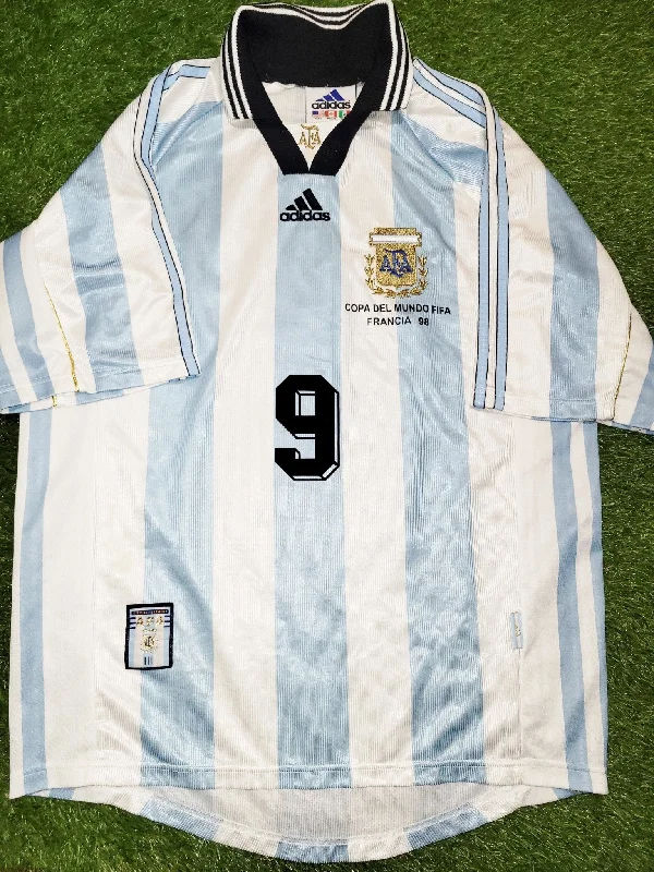 Football Jersey For Young Dreamers-Batistuta Argentina 1998 WORLD CUP Home Adidas Jersey Shirt Camiseta M