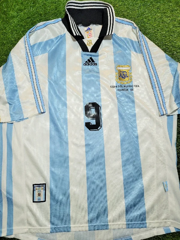 Football Jersey With Dynasty Dreams-Batistuta Argentina 1998 WORLD CUP Home Adidas Jersey Shirt Camiseta XL