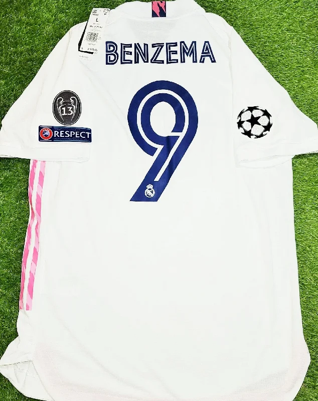 Football Jersey With Faded Look-Benzema Real Madrid 2020 2021 CLIMACHILL PLAYER ISSUE UEFA Home Jersey Camiseta Shirt BNWT L SKU# FM4736