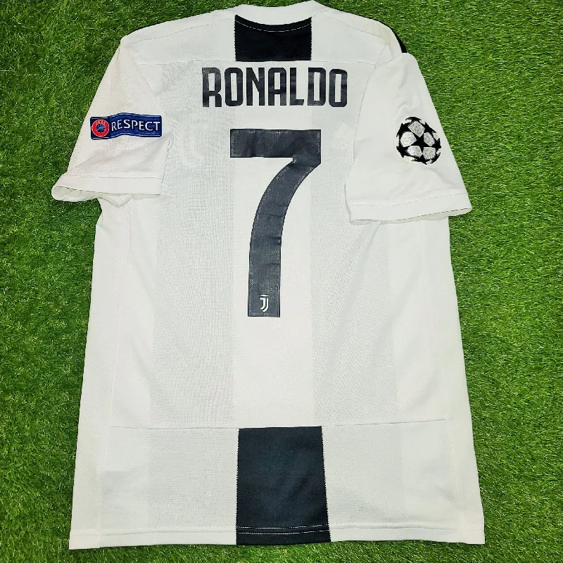 Football Jersey With Neon Colors-Cristiano Ronaldo Juventus 2018 2019 DEBUT UEFA Jersey Camiseta Shirt S SKU# CF3489