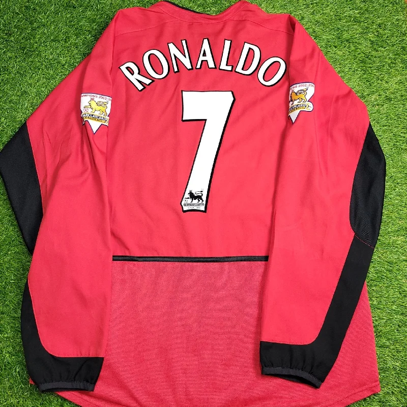 Football Jersey For Community Teams-Cristiano Ronaldo Manchester United 2003 2004 DEBUT SEASON Home Long Sleeve Soccer Jersey Shirt L SKU# F20610DHA 184948