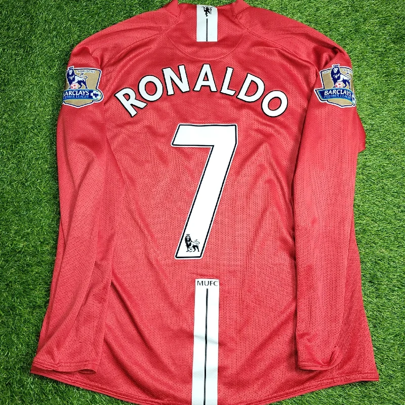 Football Jersey With Twitter Hype-Cristiano Ronaldo Manchester United 2007 2008 Home Long Sleeve Soccer Jersey Shirt L SKU# 237925-666