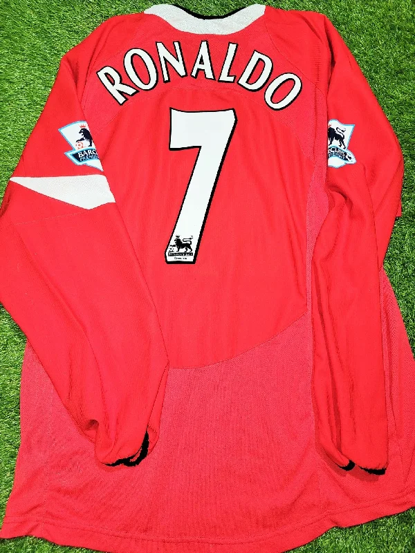 Football Jersey With Locker Room Style-Cristiano Ronaldo Nike Manchester United 2004 2005 2006 Long Sleeve Home Soccer Jersey Shirt L