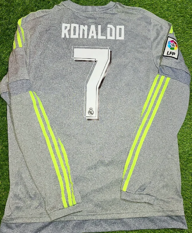 Football Jersey For BBQ Events-Cristiano Ronaldo Real Madrid 2015 2016 Gray Away Long Sleeve Jersey Camiseta Shirt L SKU# S12686