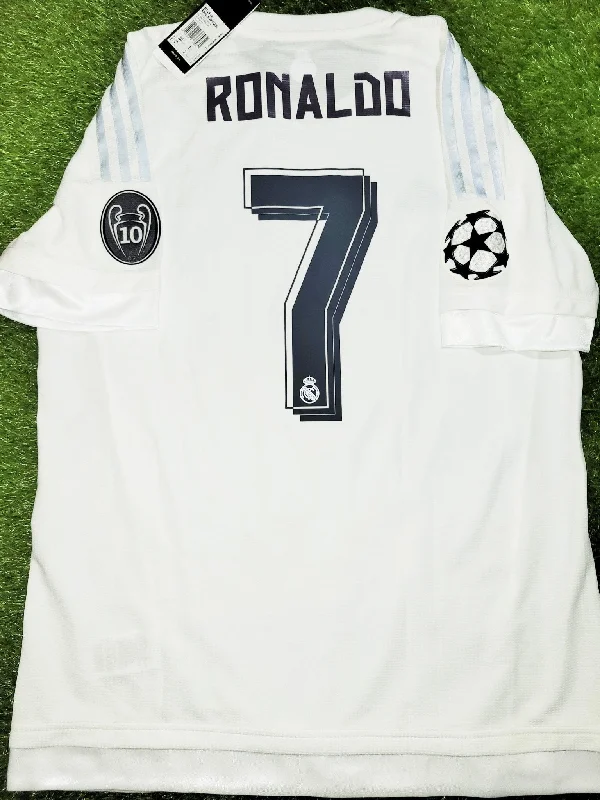 Football Jersey With Big Dreams-Cristiano Ronaldo Real Madrid 2015 2016 UEFA FINAL Home Jersey Camiseta Shirt Maglia BNWT L SKU# S12614