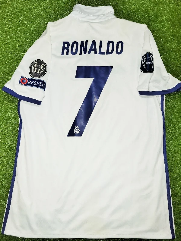 Football Jersey With Rare Finds-Cristiano Ronaldo Real Madrid 2016 2017 UEFA Home Jersey Camiseta Shirt M SKU# S94992