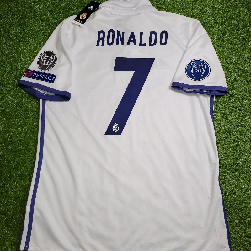 Football Jersey With Heritage Designs-Cristiano Ronaldo Real Madrid 2016 2017 UEFA Home Soccer Jersey Shirt BNWT L SKU# S94992