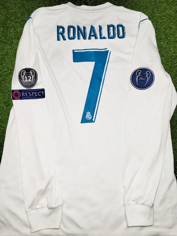 Football Jersey For Parade Wear-Cristiano Ronaldo Real Madrid 2017 2018 LAST GAME UEFA FINAL Long Sleeve Soccer Jersey Shirt L SKU#  B31106