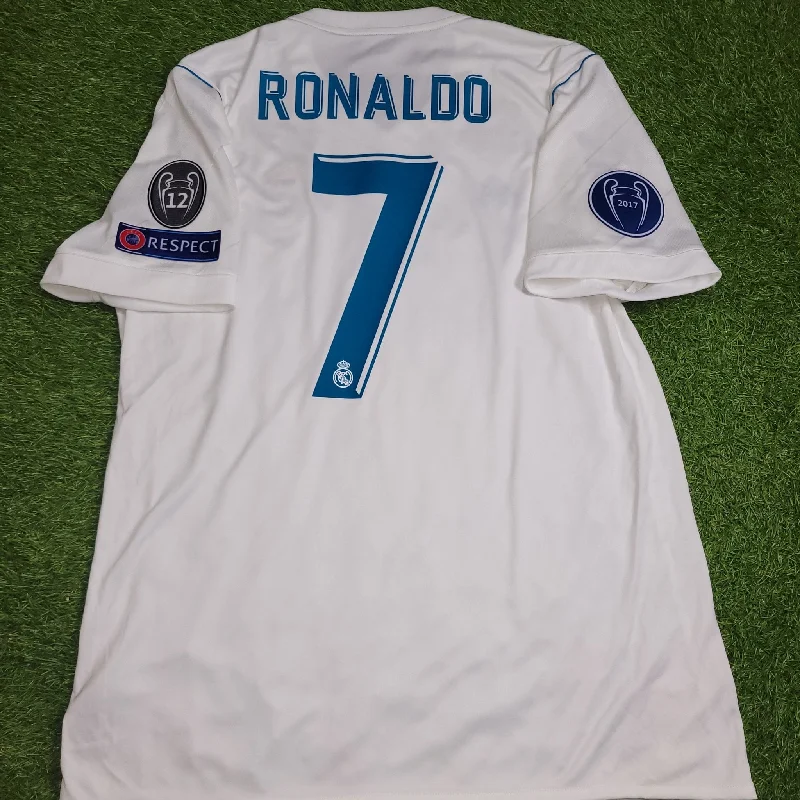 Football Jersey With Walk-On Pride-Cristiano Ronaldo Real Madrid 2017 2018 LAST GAME UEFA FINAL Soccer Jersey Shirt L SKU#  B31106