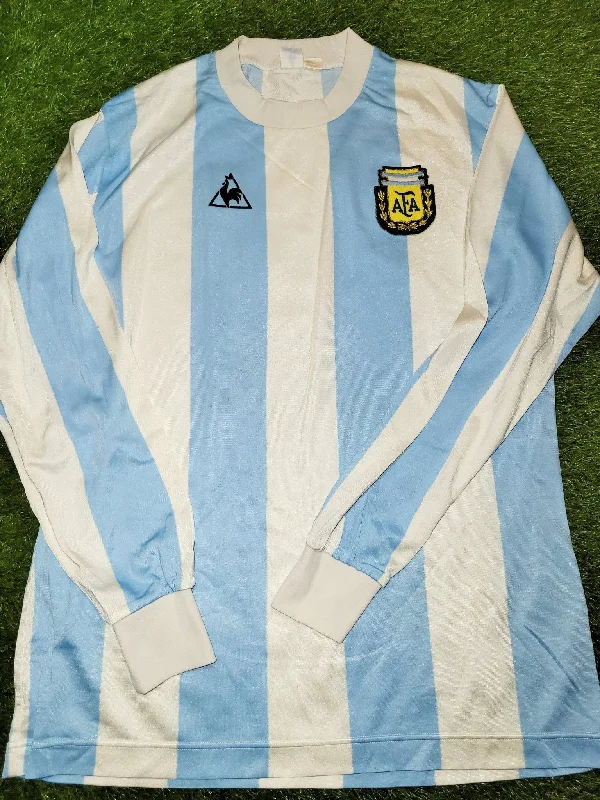 Football Jersey With Pee Wee Sizes-Maradona Argentina Le Coq Sportif 1986 1980's Home Jersey Shirt Camiseta Maglia L