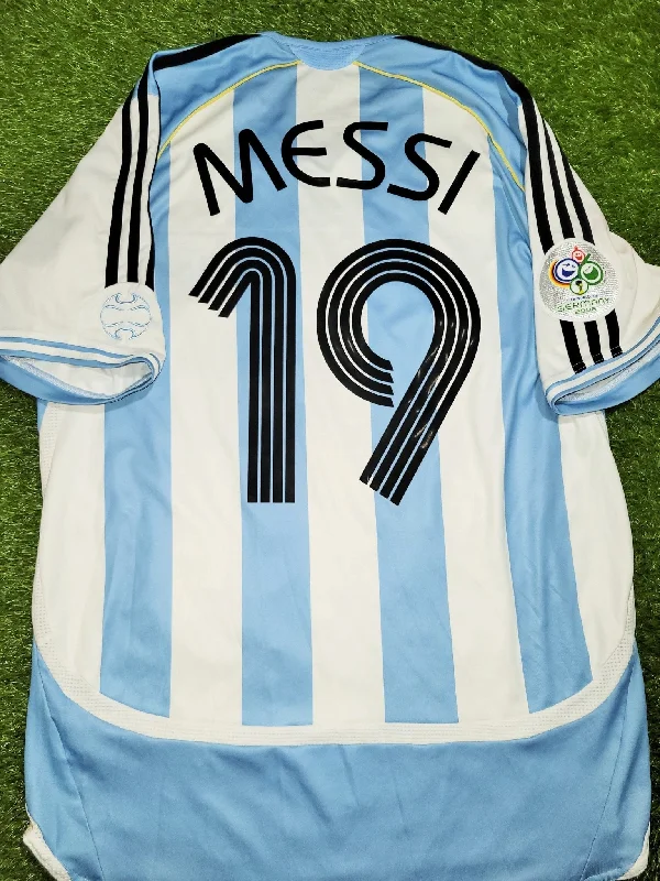 Football Jersey With Punk Vibes-Messi Argentina 2006 WORLD CUP Home Soccer Jersey Shirt M SKU# 739802 AZB001