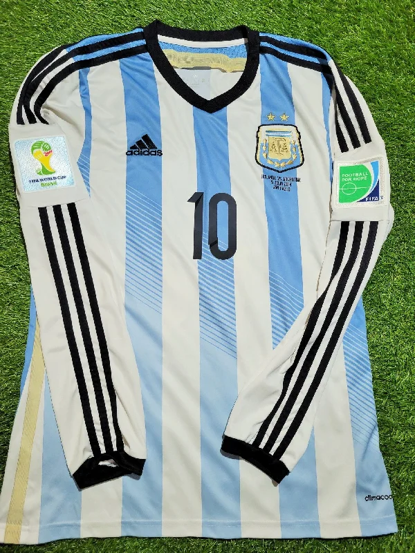 Football Jersey For Sun Protection-Messi Argentina 2014 WORLD CUP SEMIFINAL Long Sleeve Soccer Jersey Shirt M SKU# M60406