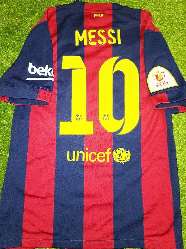 Football Jersey For Muddy Fields-Messi Barcelona 2014 2015 COPA DEL REY FINAL TREBLE SEASON Jersey Shirt Camiseta L SKU# 610594-422