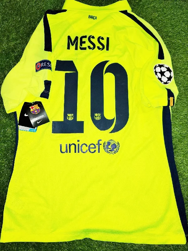 Football Jersey With Leadership Patches-Messi Barcelona 2014 2015 TREBLE SEASON UEFA PLAYER ISSUE Third Jersey Shirt Camiseta BNWT XL SKU# 631132-711