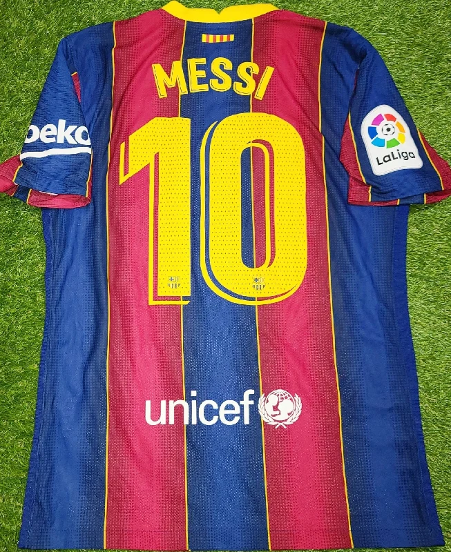 Football Jersey With Leadership Patches-Messi Barcelona Nike 2020 2021 Home VAPORKNIT PLAYER ISSUE LAST SEASON Jersey Shirt M