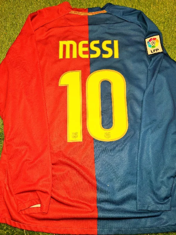 Football Jersey For Family Photos-Messi Barcelona TREBLE SEASON 2008 2009 Long Sleeve Jersey Shirt Camiseta L SKU# 286785-655