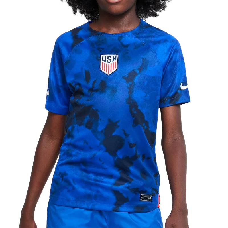 Football Jersey With Celebration Prints-Nike Kids USA 2022/23 Away Jersey Bright Blue/White