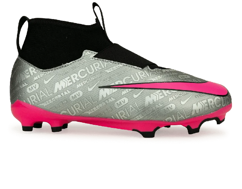 Football Jersey With Number Prints-Nike Kids Zoom Mercurial Superfly 9 Academy XXV FG/MG Silver/Pink