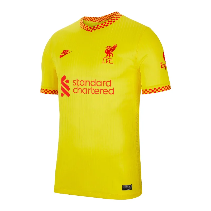 Football Jersey With School Spirit-Nike Men's Liverpool 2021/22 Third Jersey Chrome Yellow/Rush Red