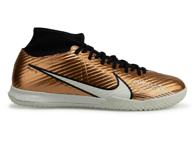 Football Jersey With Player Autographs-Nike Men's Zoom Mercurial Superfly 9 Academy IC Metallic Copper