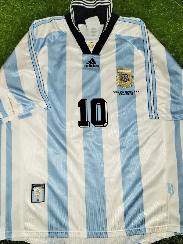 Football Jersey With Fall Classics-Ortega Argentina 1998 WORLD CUP Home Adidas Jersey Shirt Camiseta XL