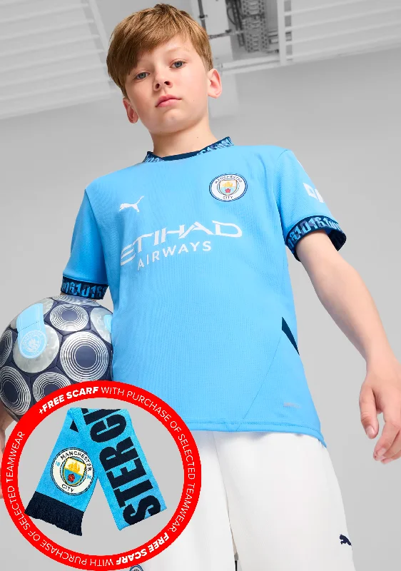 Football Jersey For Swap Meets-Puma Junior Manchester City 24/25 Home Jersey with FREE Manchester City Scarf <br> 775078 01