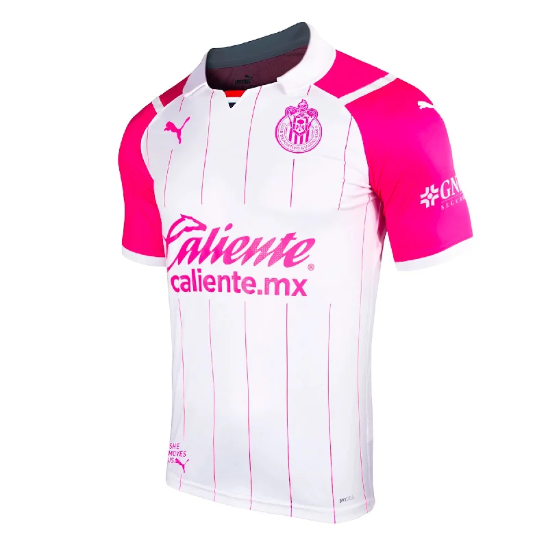 Football Jersey With Commemorative Patches-PUMA Men's Chivas de Guadalajara 2021/22 Authentic Breast Cancer Jersey White/Pink