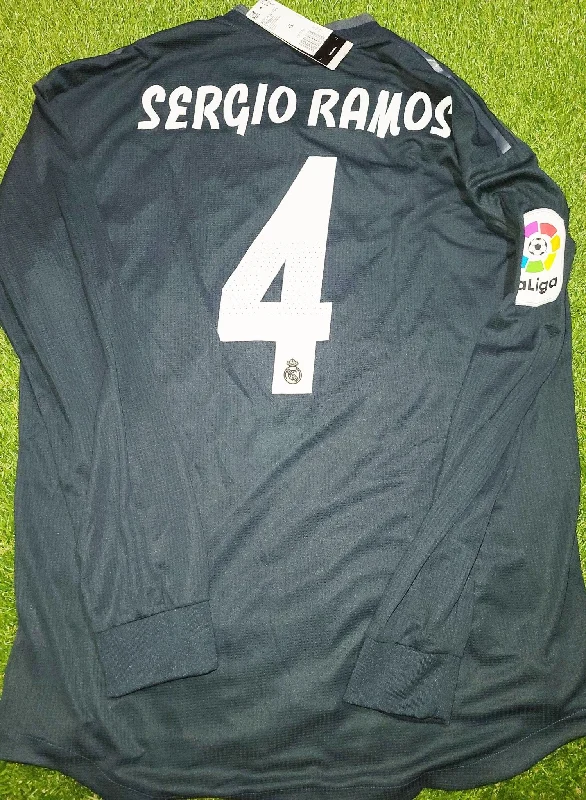 Football Jersey With Fundraiser Logos-Ramos Real Madrid 2018 2019 Black Away CLIMACHILL PLAYER ISSUE Jersey Shirt Camiseta BNWT XL SKU# DQ0868