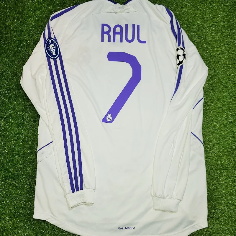 Football Jersey With Dynasty Dreams-Raul Real Madrid 2007 2008 UEFA Long Sleeve Jersey Shirt Camista Trikot L SKU# 697316