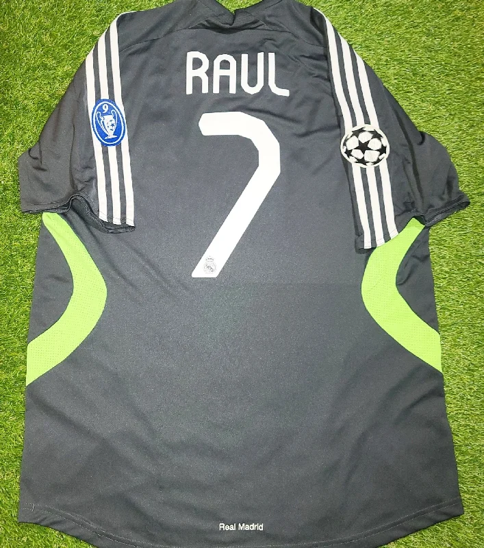 Football Jersey For Family Photos-Raul Real Madrid 2007 2008 UEFA Third Black Jersey Shirt Camista Trikot SKU# 697225