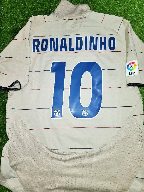 Football Jersey With Embroidered Logos-Ronaldinho Barcelona 2004 2005 Away Tan Jersey Shirt Camiseta M SKU# 112587