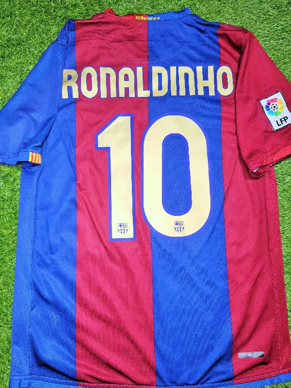 Football Jersey For Shiny Finish-Ronaldinho Barcelona 2006 2007 Home Soccer Jersey Shirt M SKU# F6AOM 146980