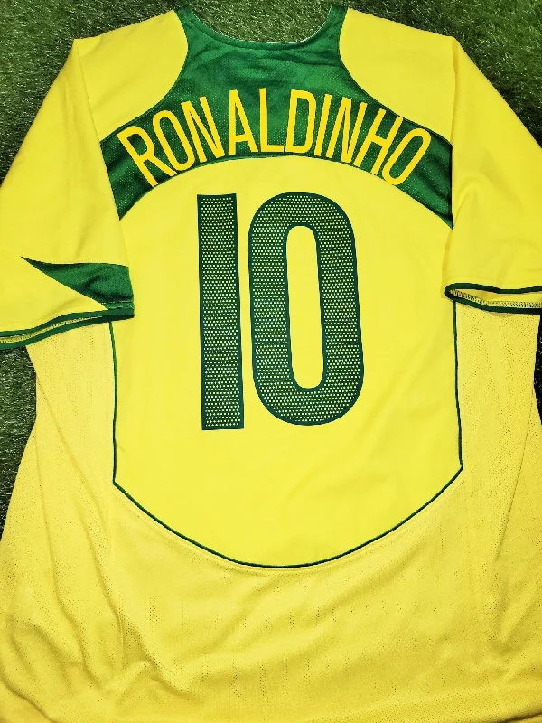 Football Jersey For Small Towns-Ronaldinho Brazil 2004 Home Soccer Jersey Shirt L SKU# S41002PRX 788794