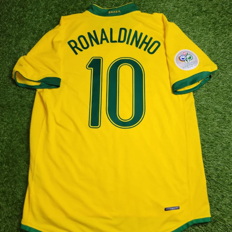 Football Jersey For Dog Fans-Ronaldinho Brazil 2006 World Cup Home Soccer Jersey Shirt L SKU# 103889